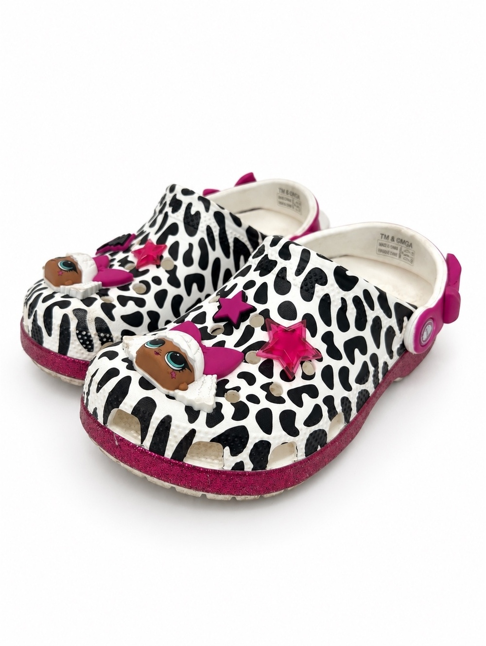 Crocs LOL Surprise Diva Girls J4 Leopard Print Pink Glitter Clogs with Charms